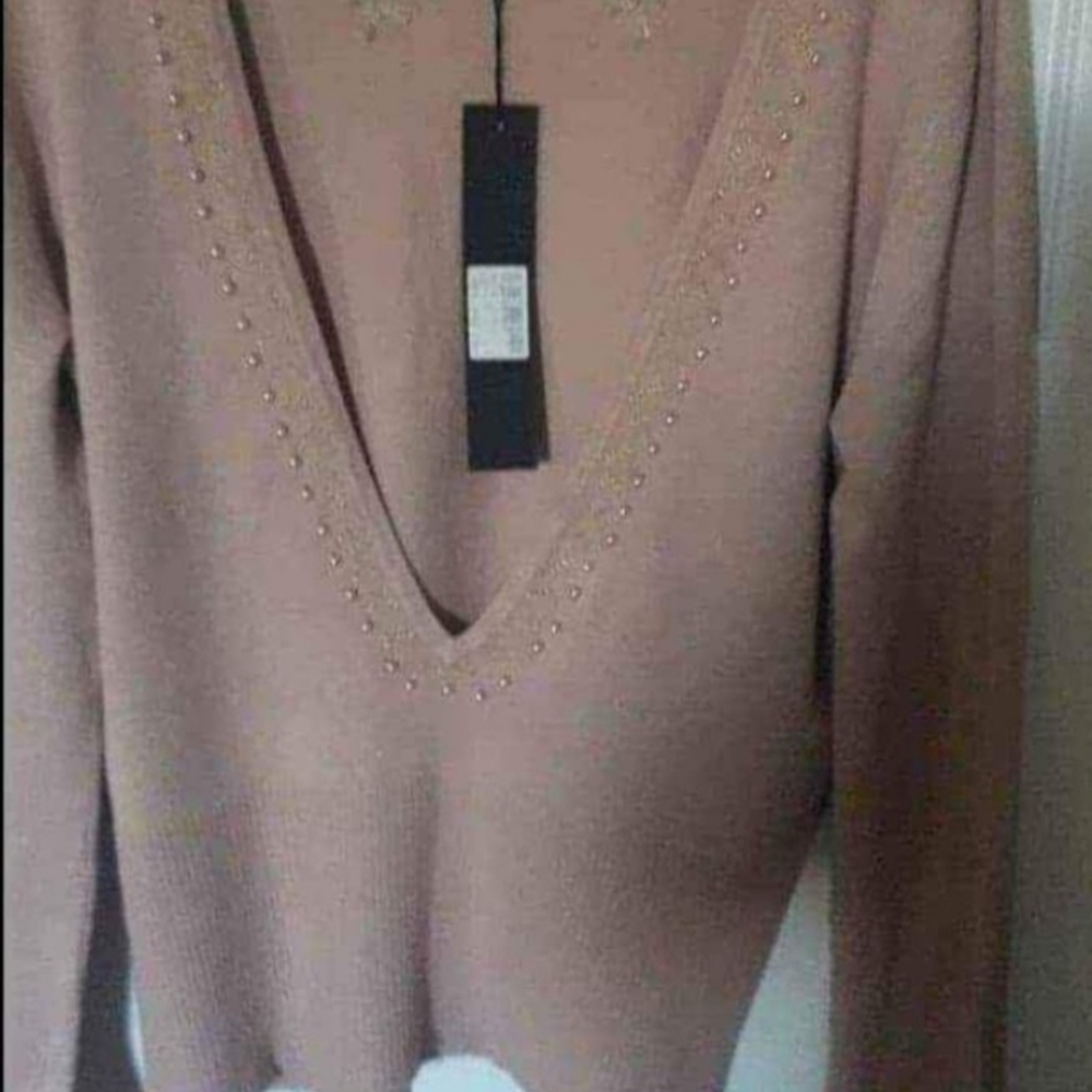Elegant V-Neck Tan Sweater